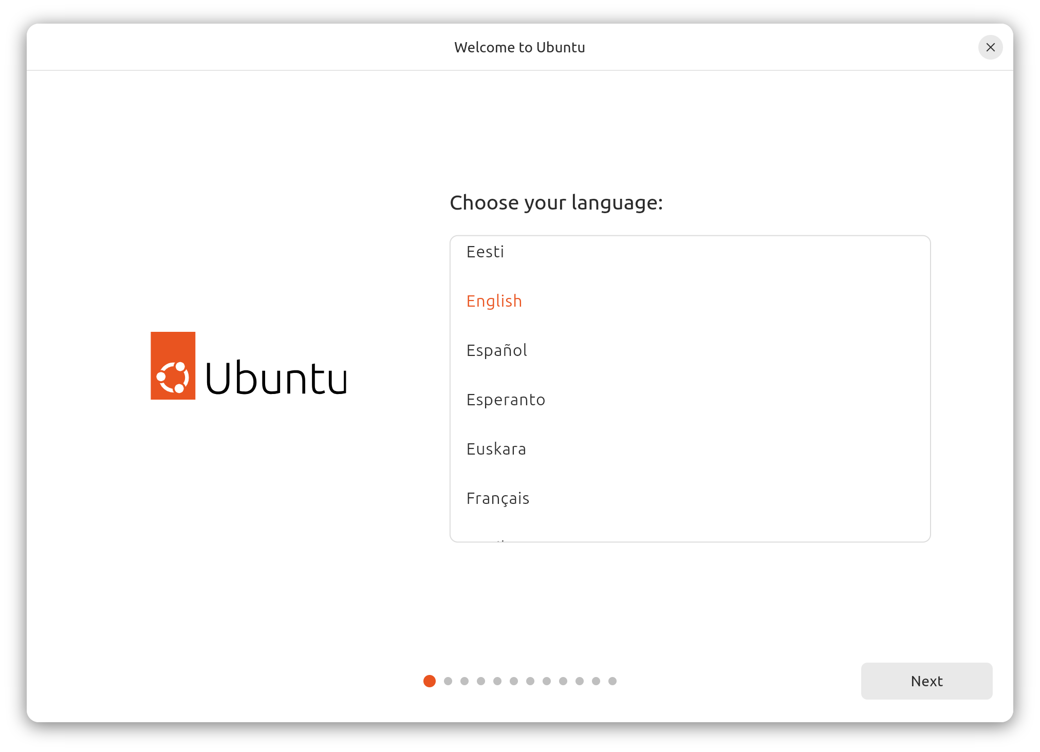 Ubuntu Installation Language Selection