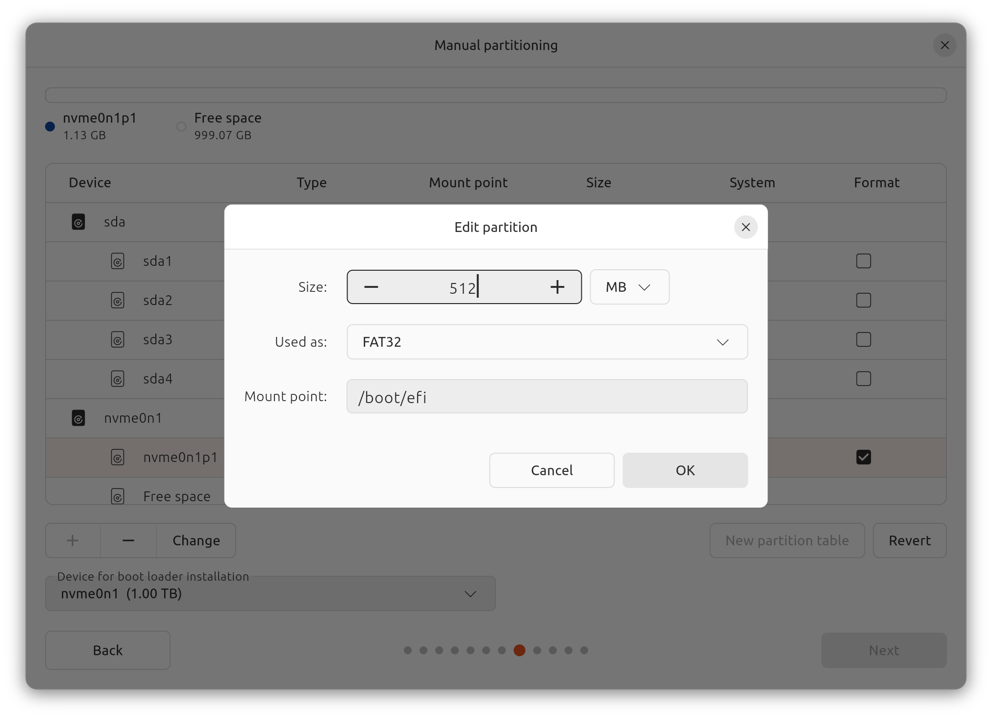 Ubuntu Installation Disk Setup EFI