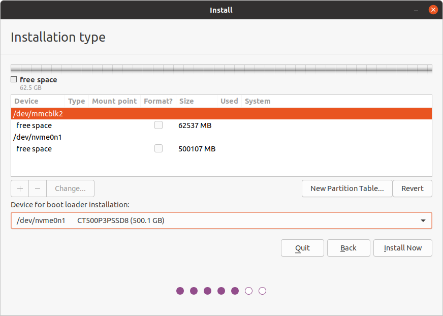 Ubuntu Installation Type Empty Partitions