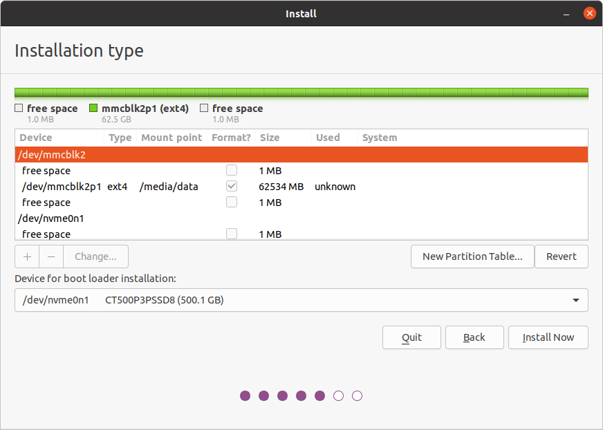 Ubuntu Installation Type eMMC