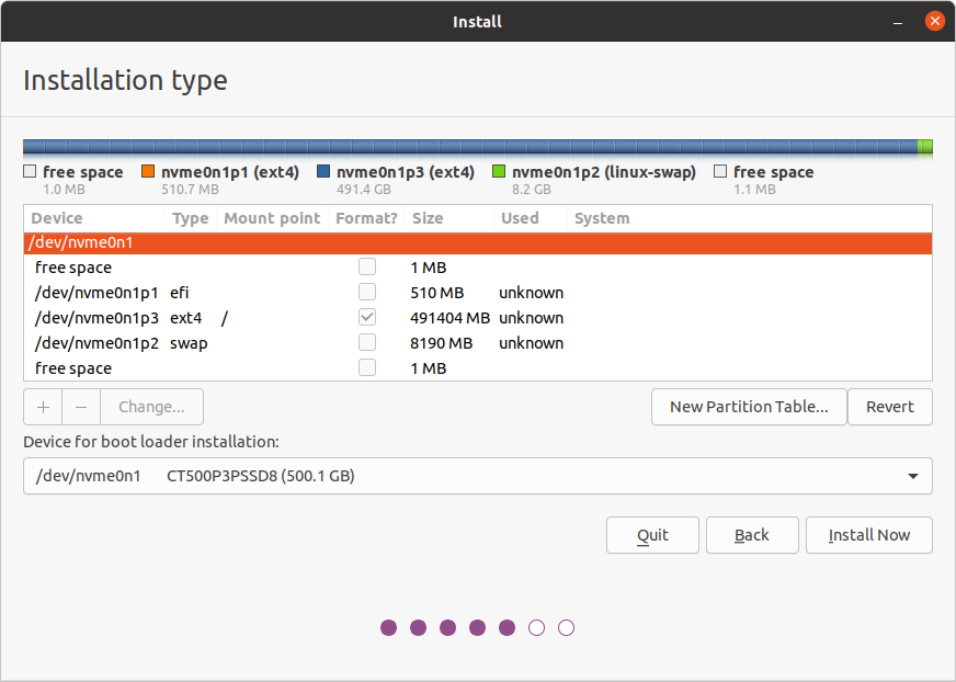 Ubuntu Installation Type SSD